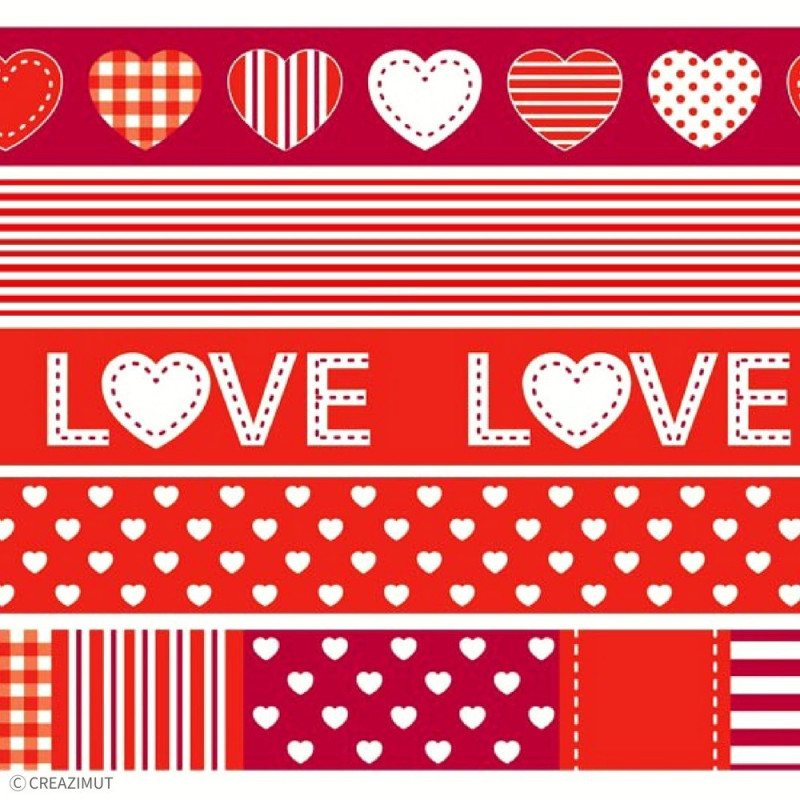 Lot de 5 rouleaux adhésifs masking tape Love rouge 11060194 ARTEMIO