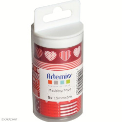 Lot de 5 rouleaux adhésifs masking tape Love rouge 11060194 ARTEMIO