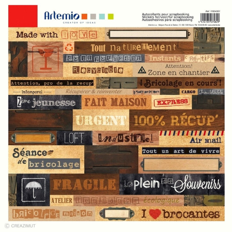 Planche de 45 stickers prédécoupés Vintage 11004361 ARTEMIO